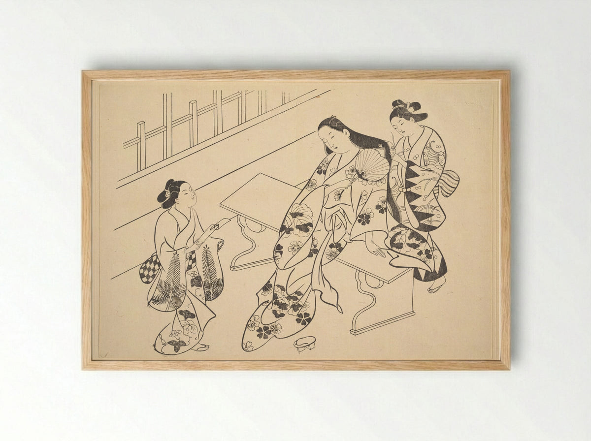 A Kamuro is Shown Bringing a Love Letter to Her Mistress - Okumura Masanobu - Framed Print Wood