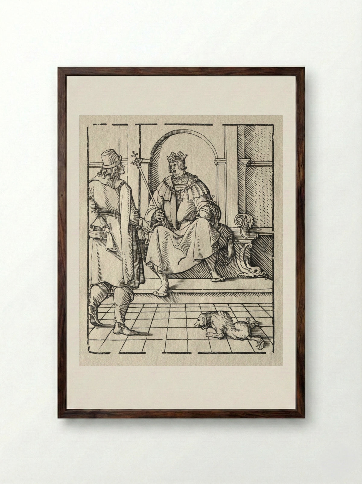 A King Enthroned - Peter Flötner - Framed Print Dark Wood
