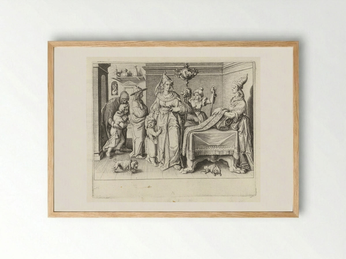 A Lacedaemonian Woman Showing Her Children to a Weaver - Zacharias Dolendo - Framed Print Wood