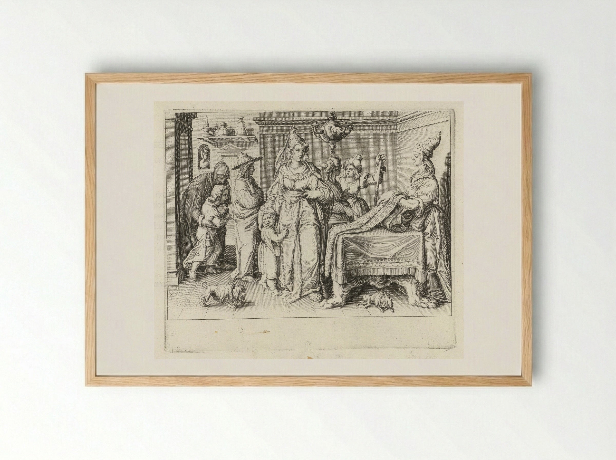 A Lacedaemonian Woman Showing Her Children to a Weaver - Zacharias Dolendo - Framed Print Wood