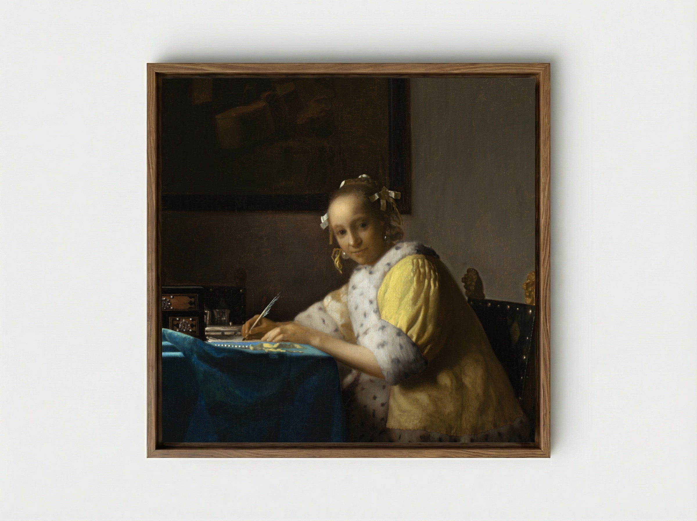 A Lady Writing a Letter - Johannes Vermeer - Framed Canvas Wood