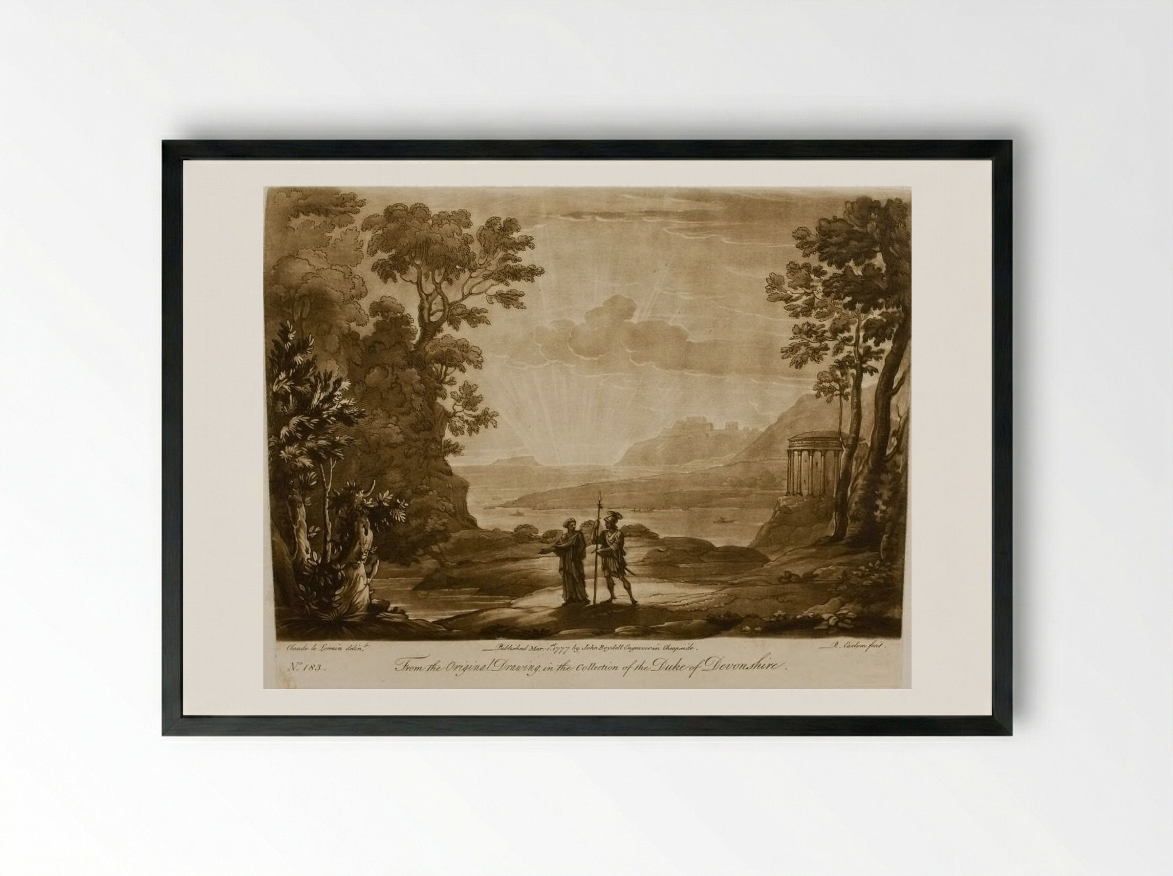 A Landscape at Sunset, and the Cumaean Sibyl Conducting Aeneas to the Infernal Shades - Richard Earlom - Framed Print Black