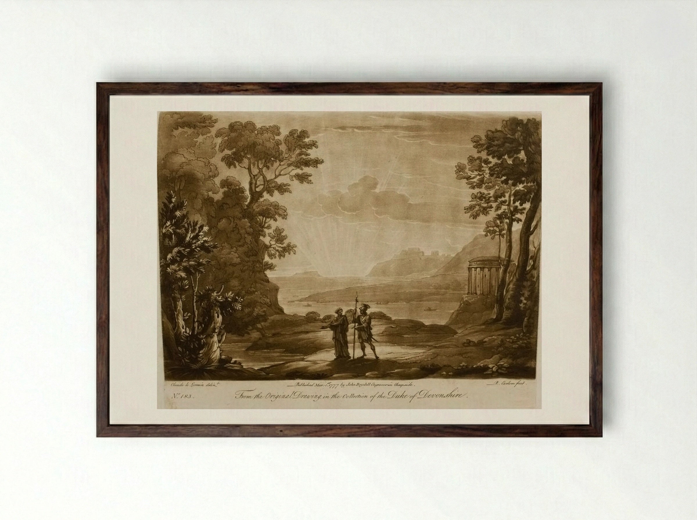 A Landscape at Sunset, and the Cumaean Sibyl Conducting Aeneas to the Infernal Shades - Richard Earlom - Framed Print Dark Wood