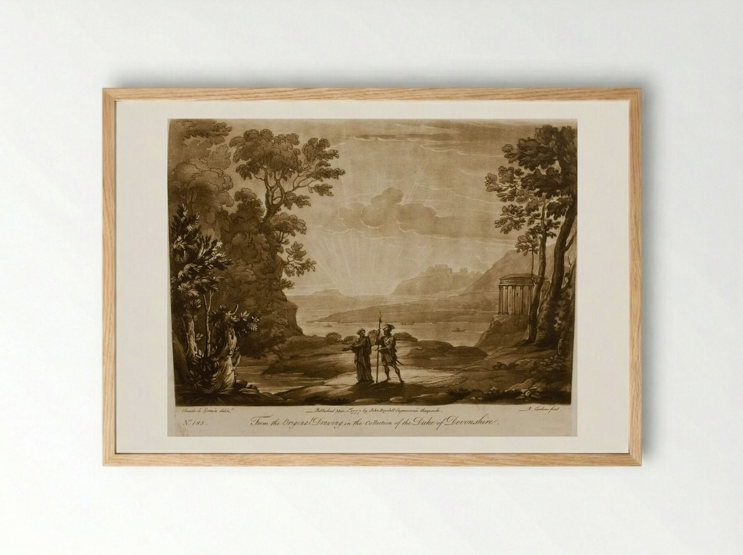 A Landscape at Sunset, and the Cumaean Sibyl Conducting Aeneas to the Infernal Shades - Richard Earlom - Framed Print Wood