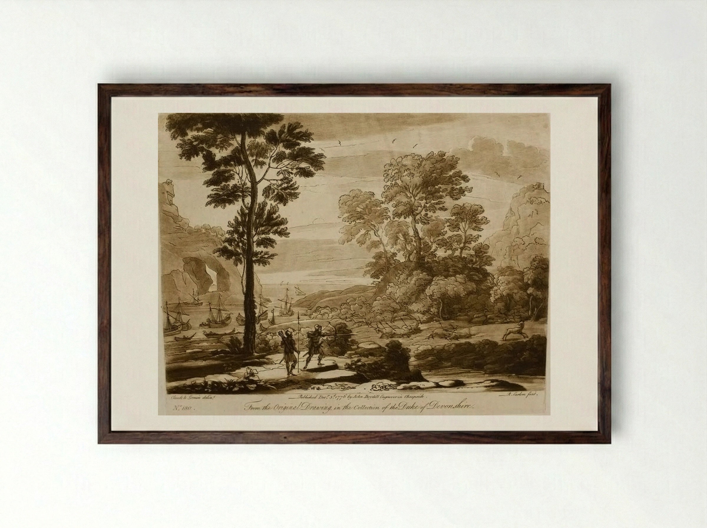 A Landscape with Aeneas Shooting Deer - Richard Earlom - Framed Print Dark Wood