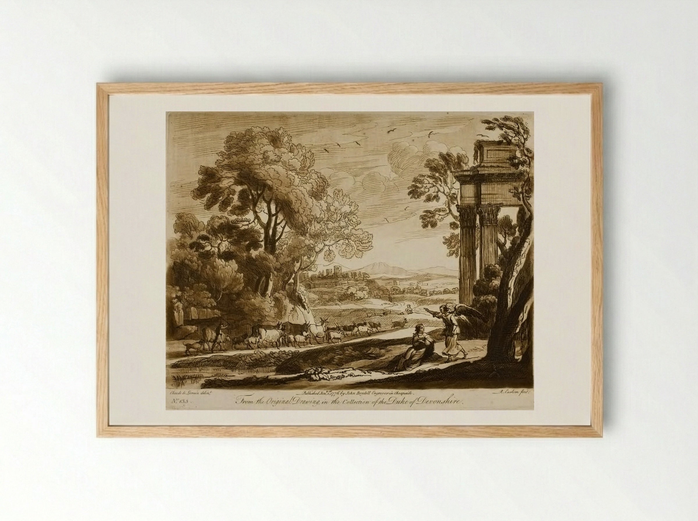 A Landscape, with Cattle, and the Angel Comforting Hagar - Richard Earlom - Framed Print Wood