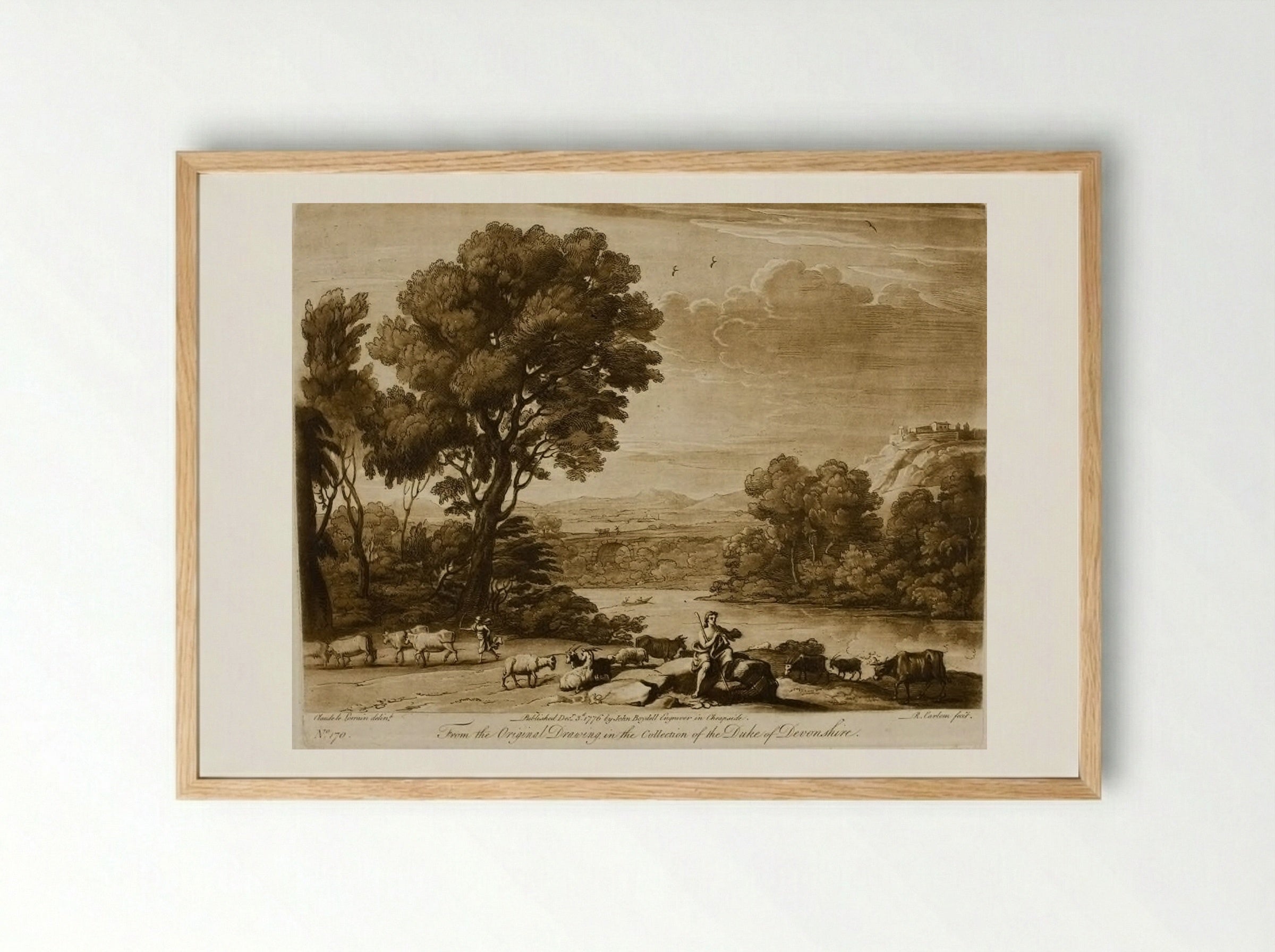 A Landscape, with Cattle, and with Mercury and Battus - Richard Earlom - Framed Print Wood