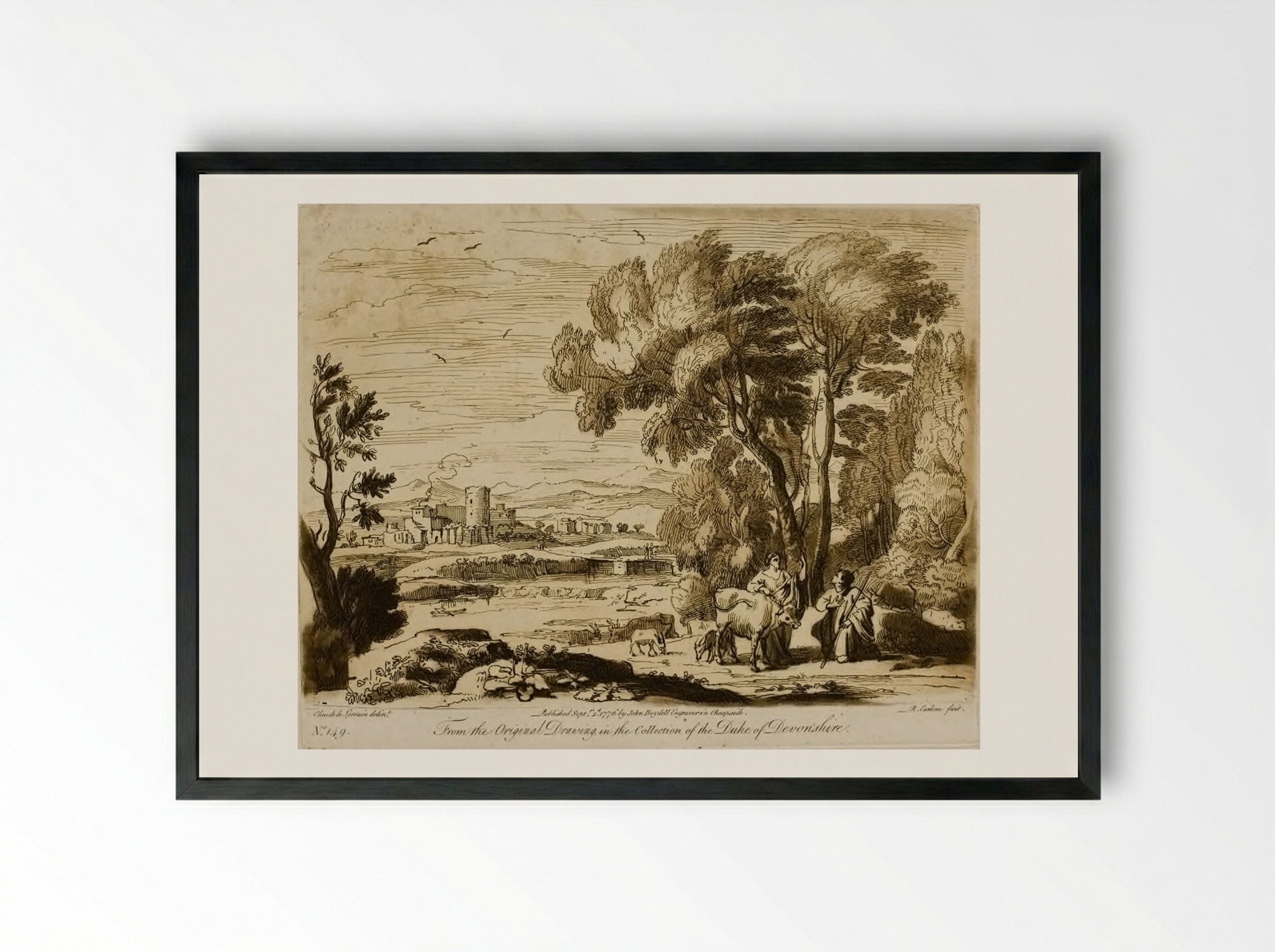 A Landscape, with Figures and Cattle, and Juno Committing the Care of Io to Argus - Richard Earlom - Framed Print Black