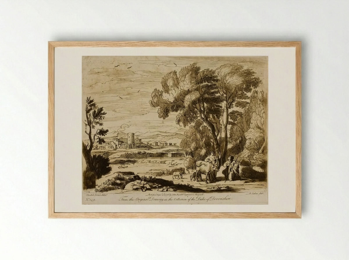 A Landscape, with Figures and Cattle, and Juno Committing the Care of Io to Argus - Richard Earlom - Framed Print Wood