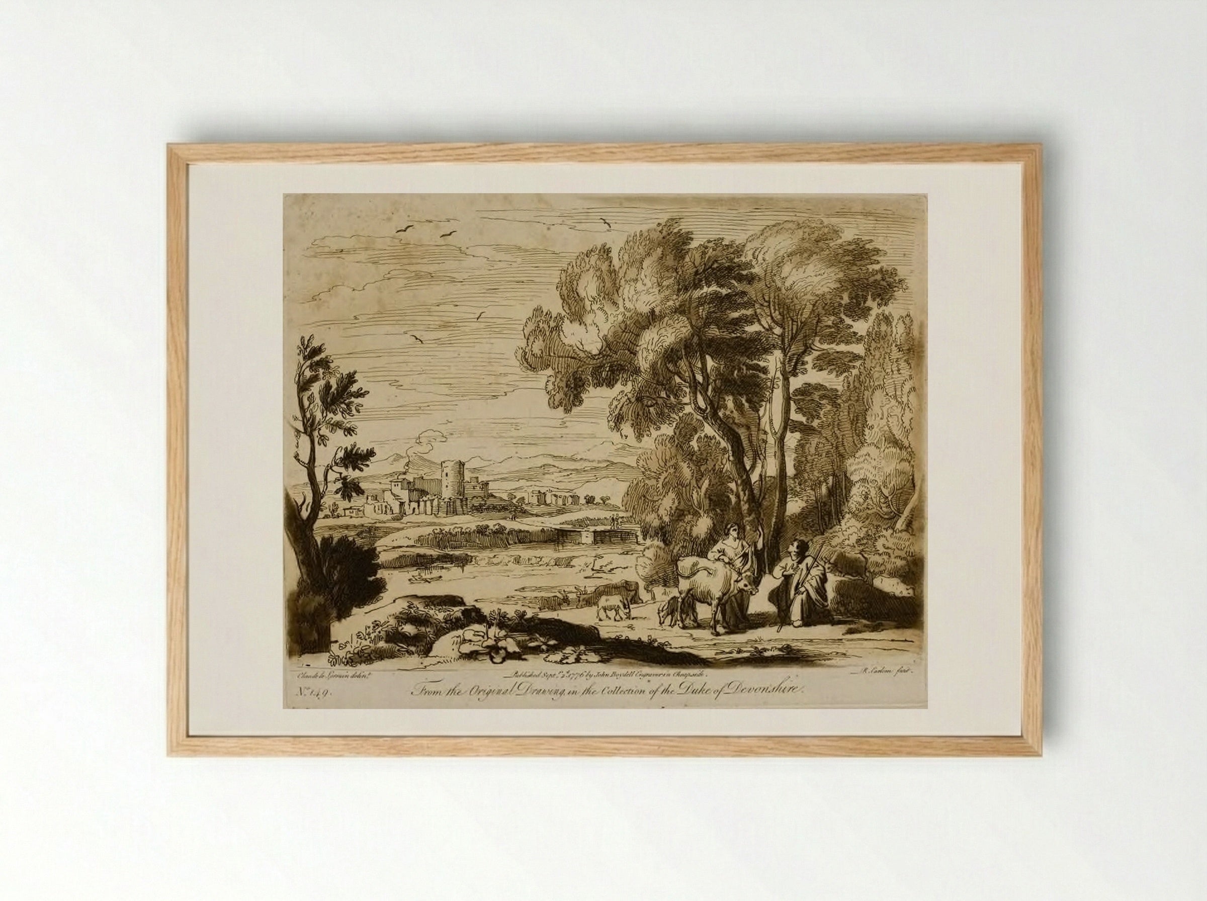A Landscape, with Figures and Cattle, and Juno Committing the Care of Io to Argus - Richard Earlom - Framed Print Wood