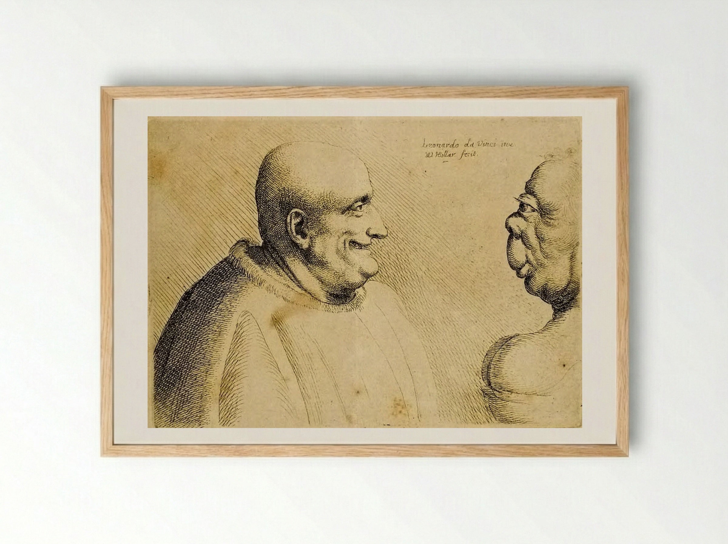 A Large Man with a Bald Head Facing a Grotesque Female - Wenceslaus Hollar - Framed Print Wood