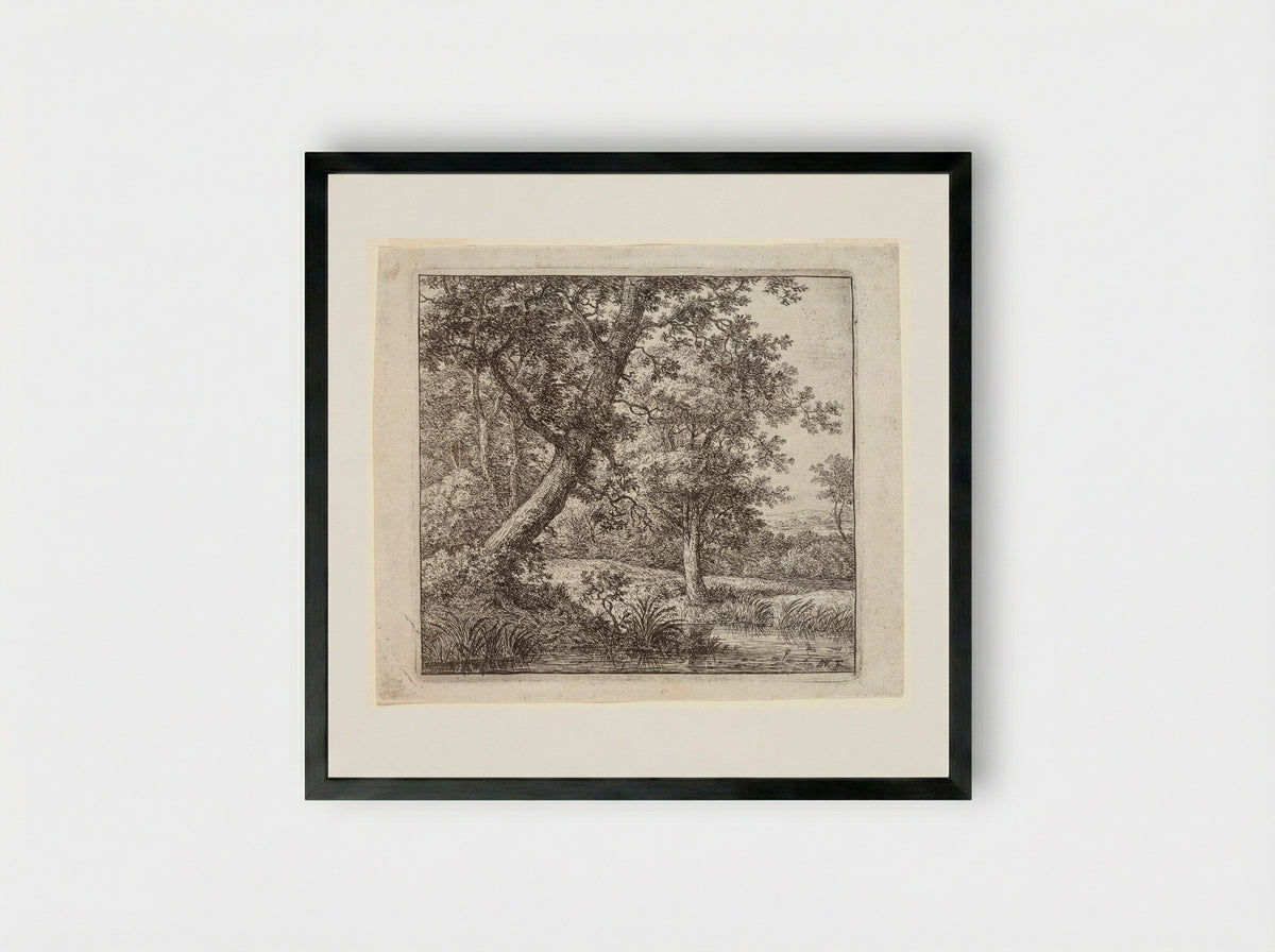 A Leaning Tree - Anthonie Waterloo - Framed Print Black