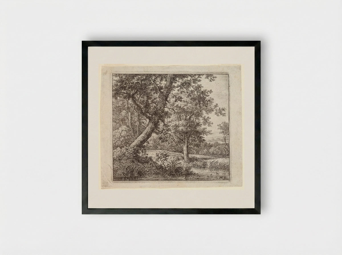 A Leaning Tree - Anthonie Waterloo - Framed Print Black