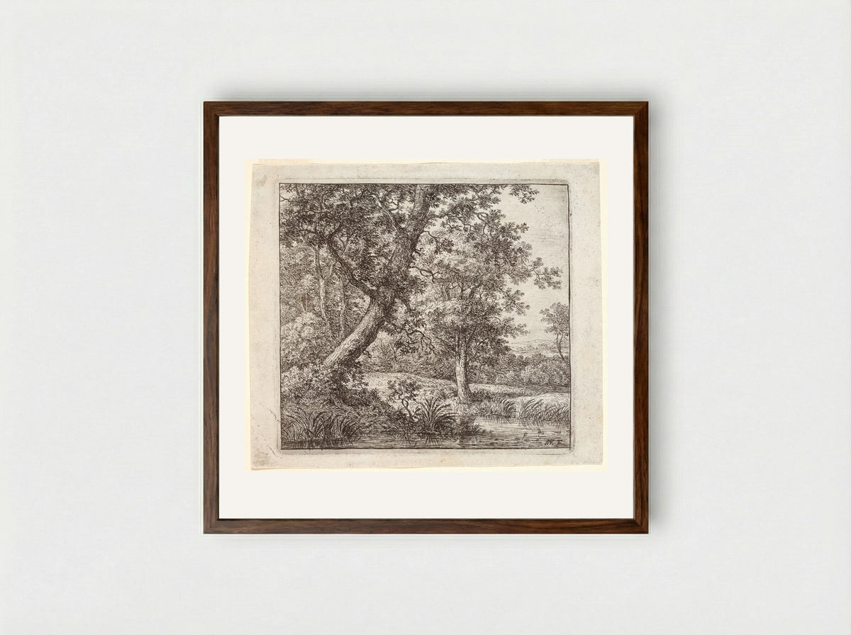 A Leaning Tree - Anthonie Waterloo - Framed Print Dark Wood