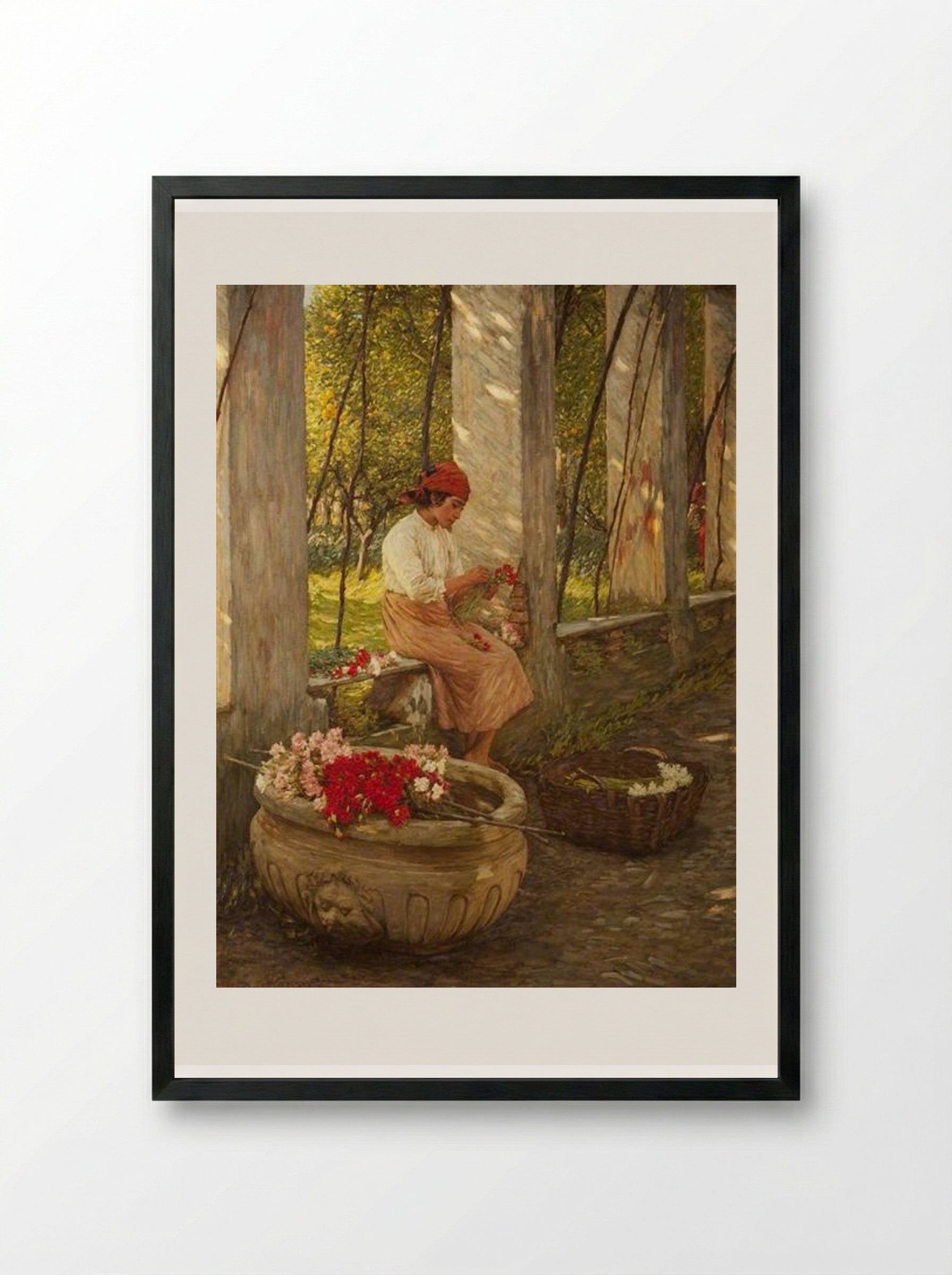 A Ligurian Flower Girl - Henry Herbert La Thangue - Framed Print Black