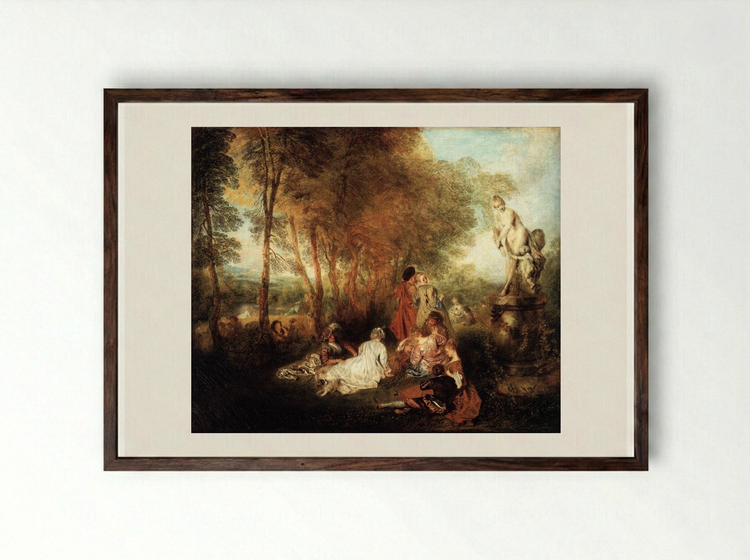 A Love Festival - Antoine Watteau - Framed Print Dark Wood