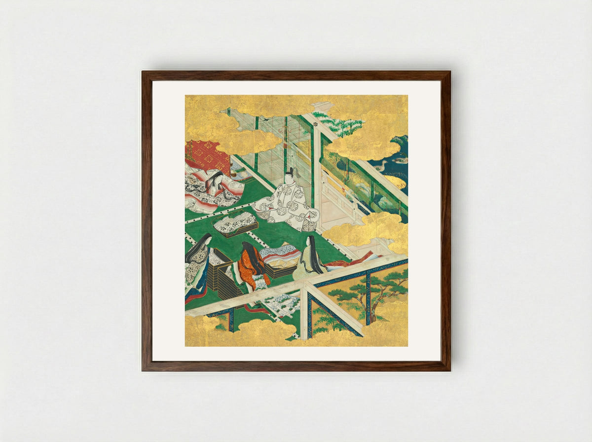 A Lovely Garland (Tamakazura) - Tosa Mitsuyoshi - Framed Print Dark Wood