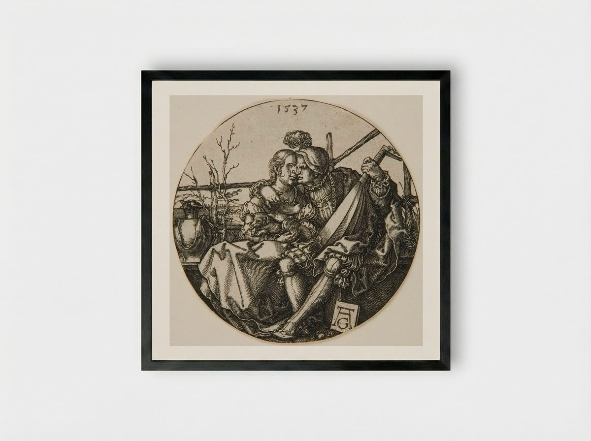 A Lute-Player and His Mistress - Heinrich Aldegrever - Framed Print Black
