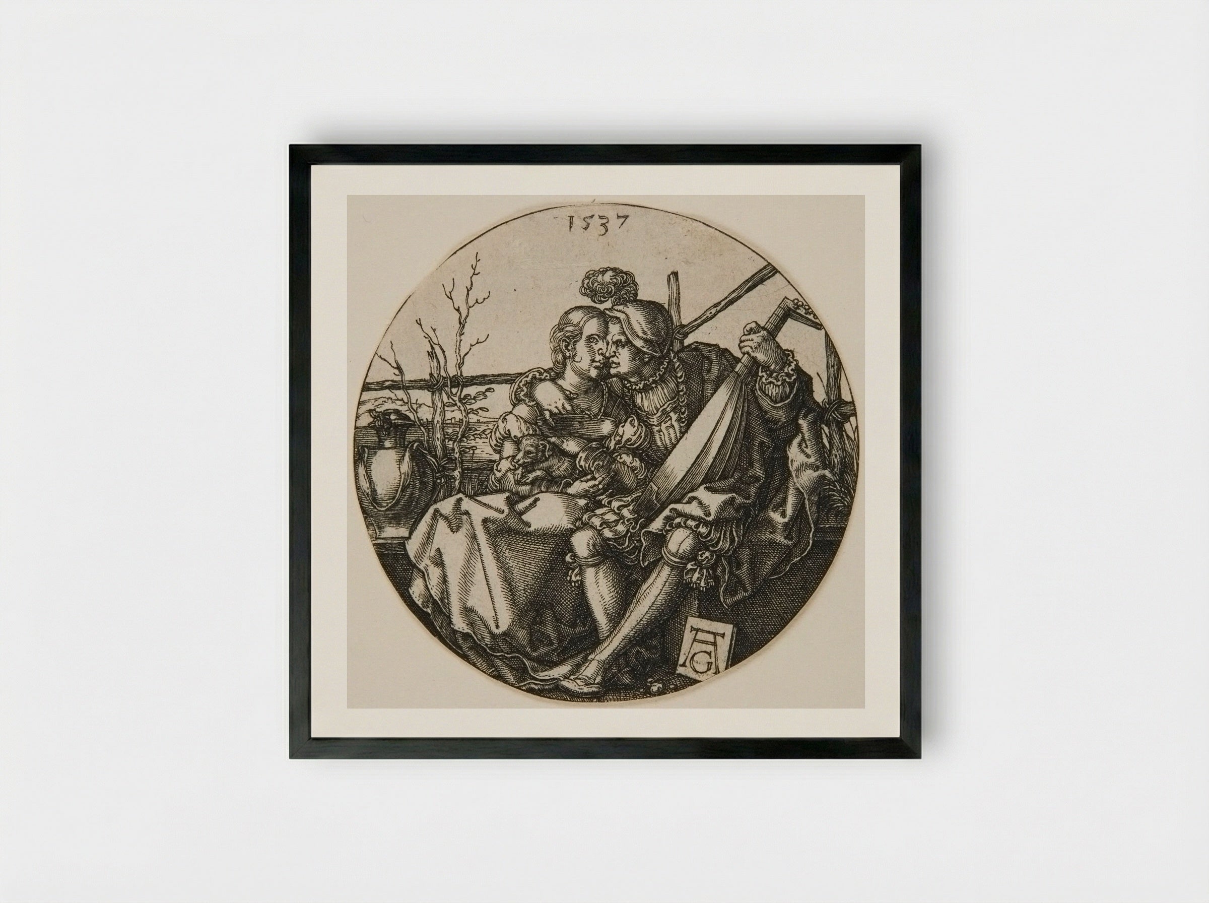 A Lute-Player and His Mistress - Heinrich Aldegrever - Framed Print Black