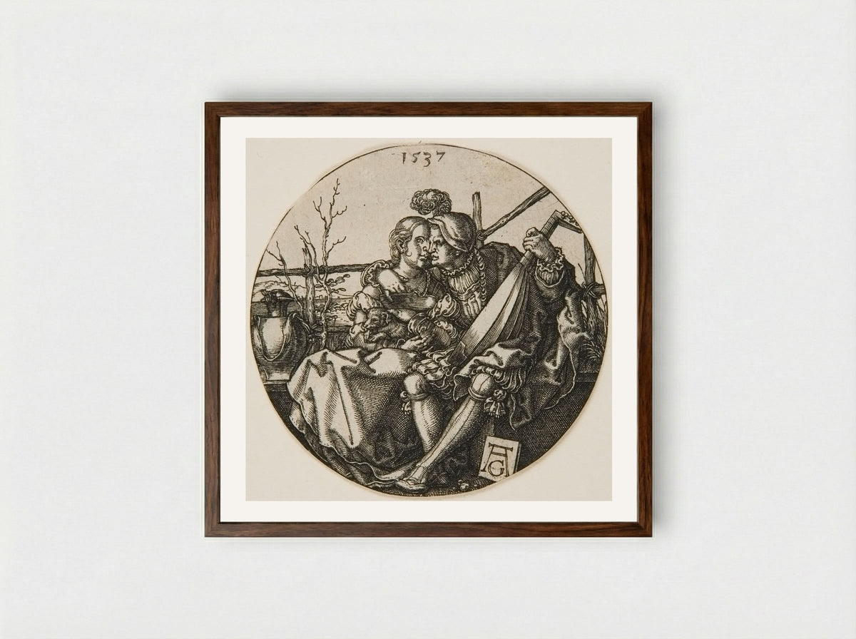 A Lute-Player and His Mistress - Heinrich Aldegrever - Framed Print Dark Wood