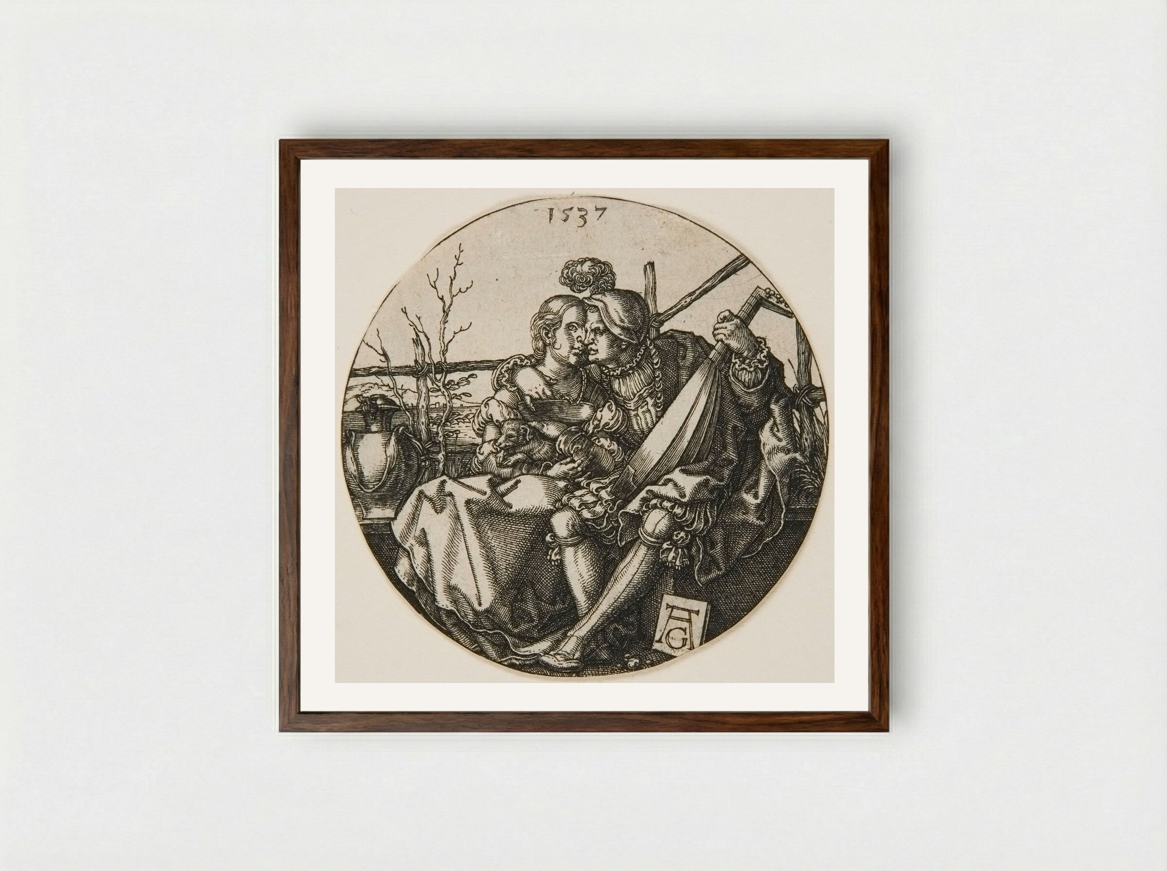 A Lute-Player and His Mistress - Heinrich Aldegrever - Framed Print Dark Wood