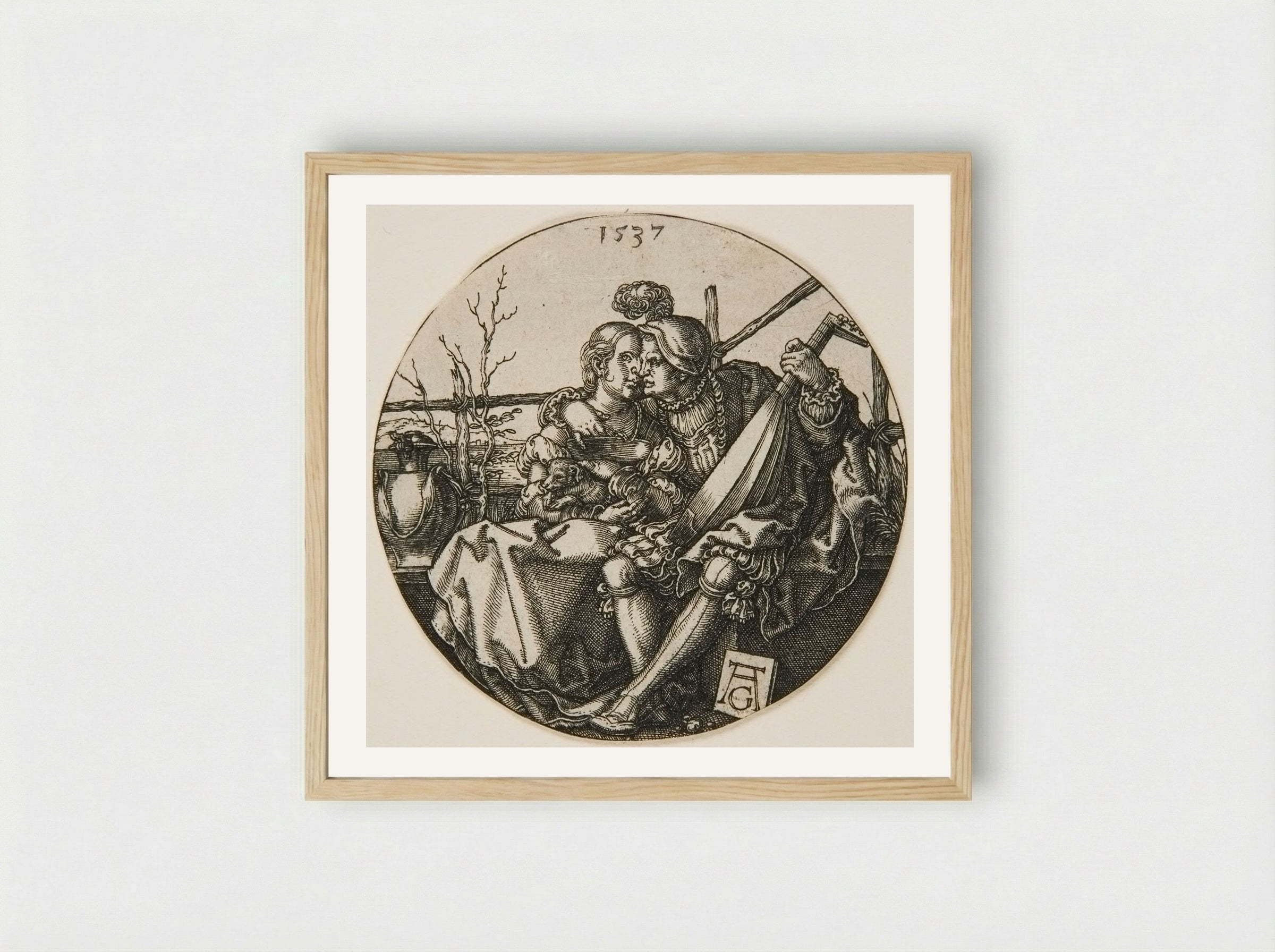 A Lute-Player and His Mistress - Heinrich Aldegrever - Framed Print Wood
