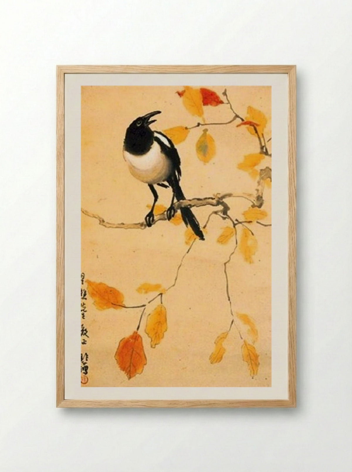 A Magpie on a Maple Branch - Xu Beihong - Framed Print Wood