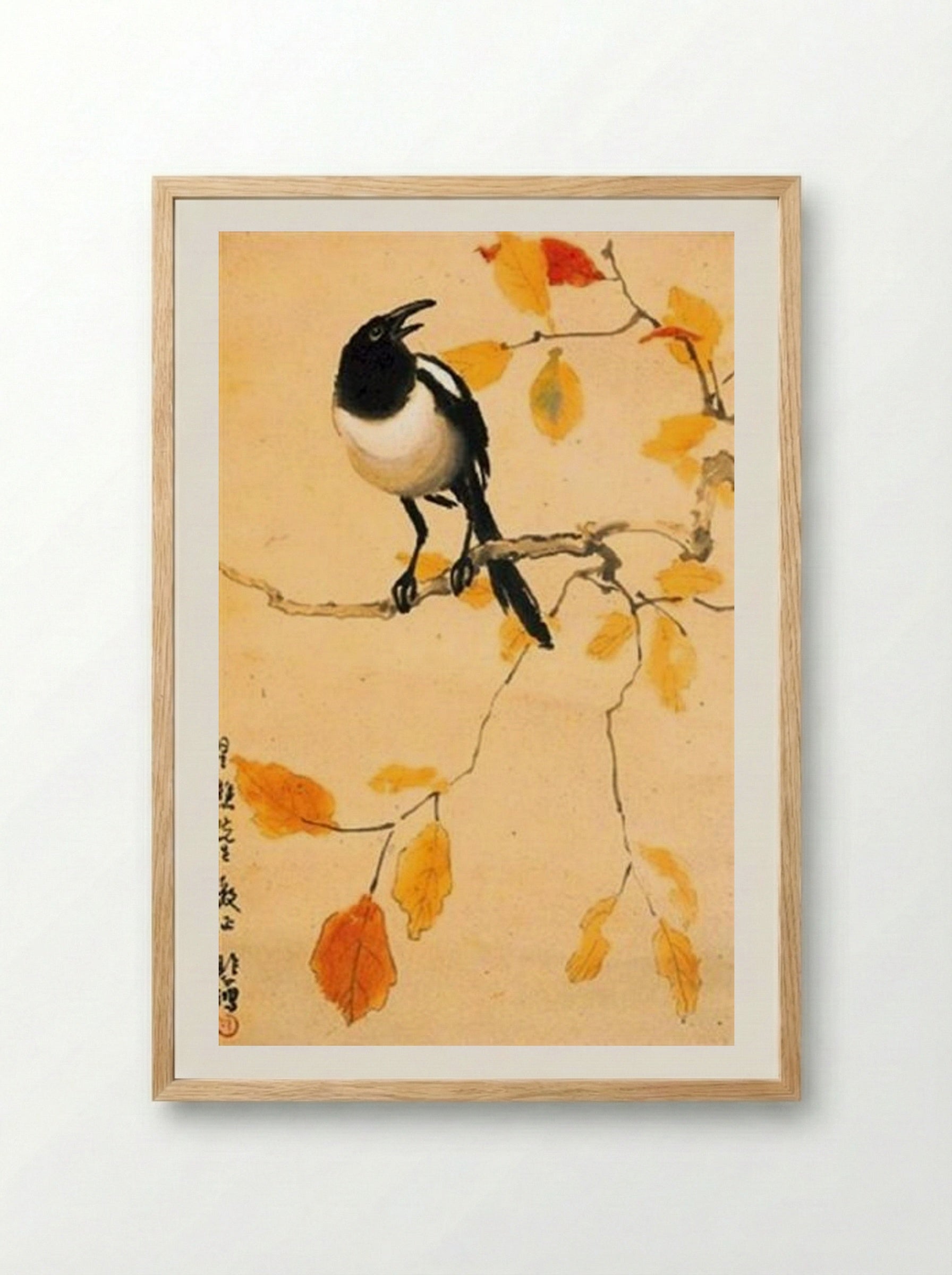 A Magpie on a Maple Branch - Xu Beihong - Framed Print Wood