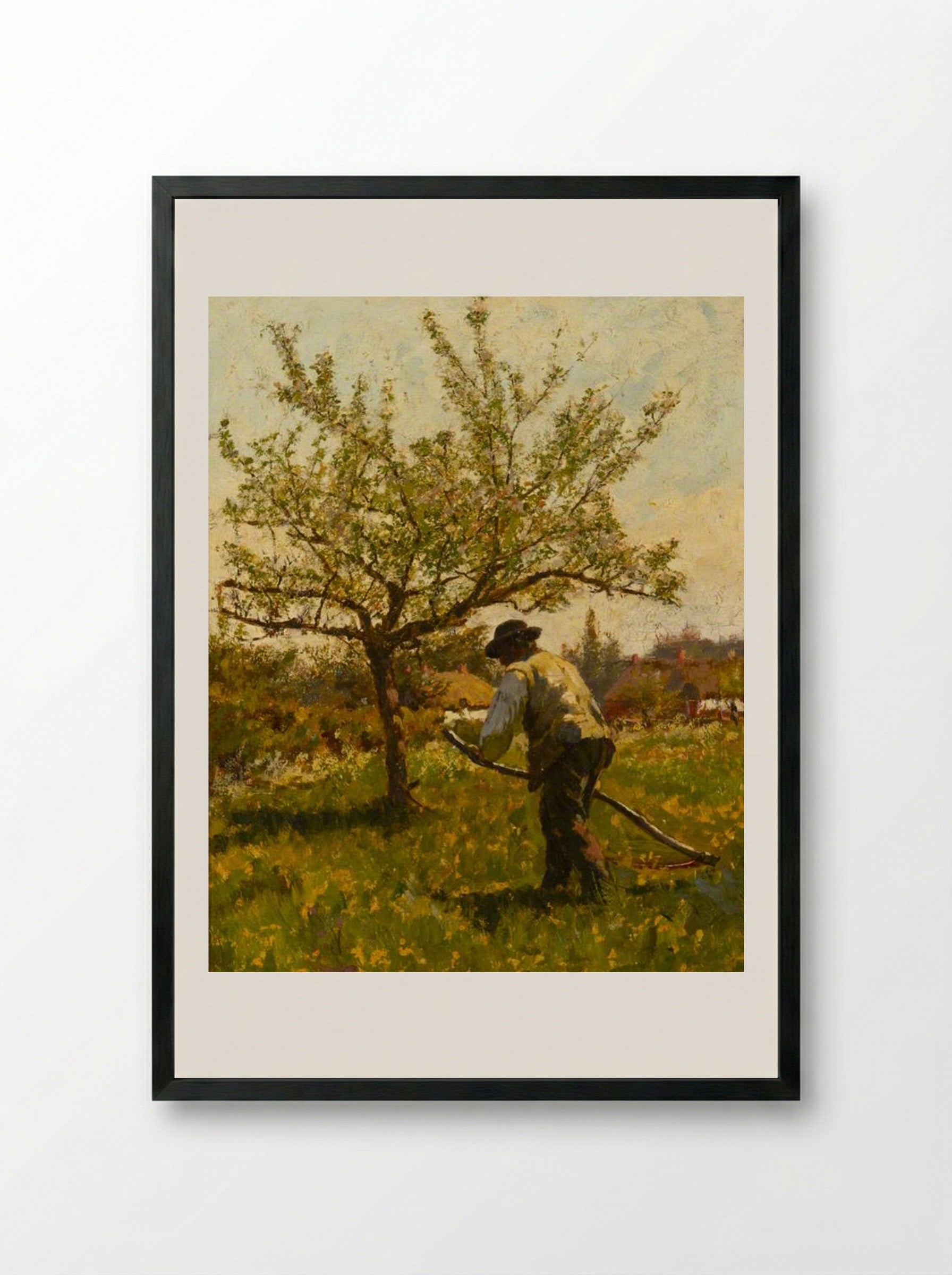 A Man Scything in an Orchard - James Charles - Framed Print Black