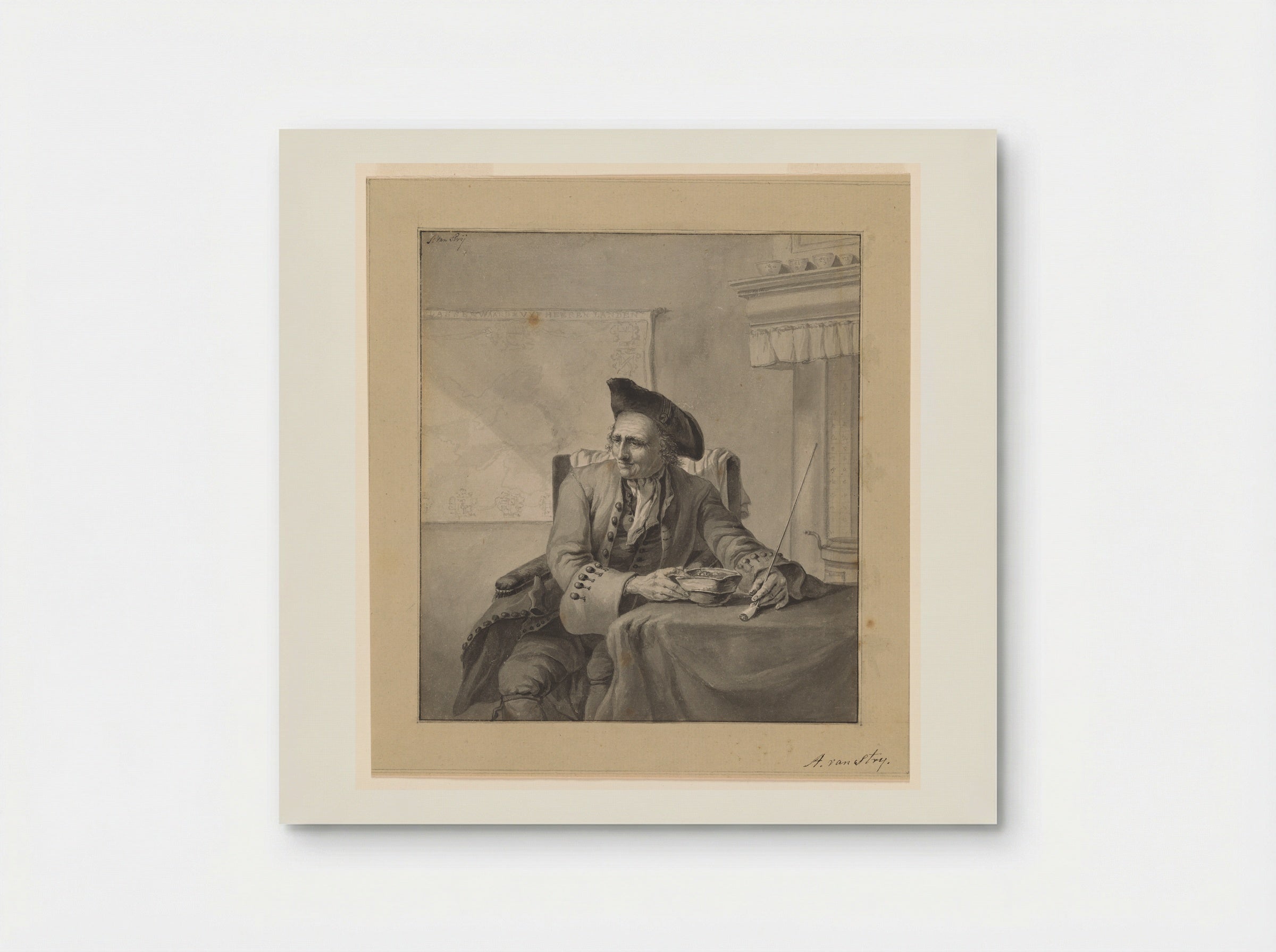 A Man Seated at a Table Holding a Pipe - Jacob van Strij - Poster