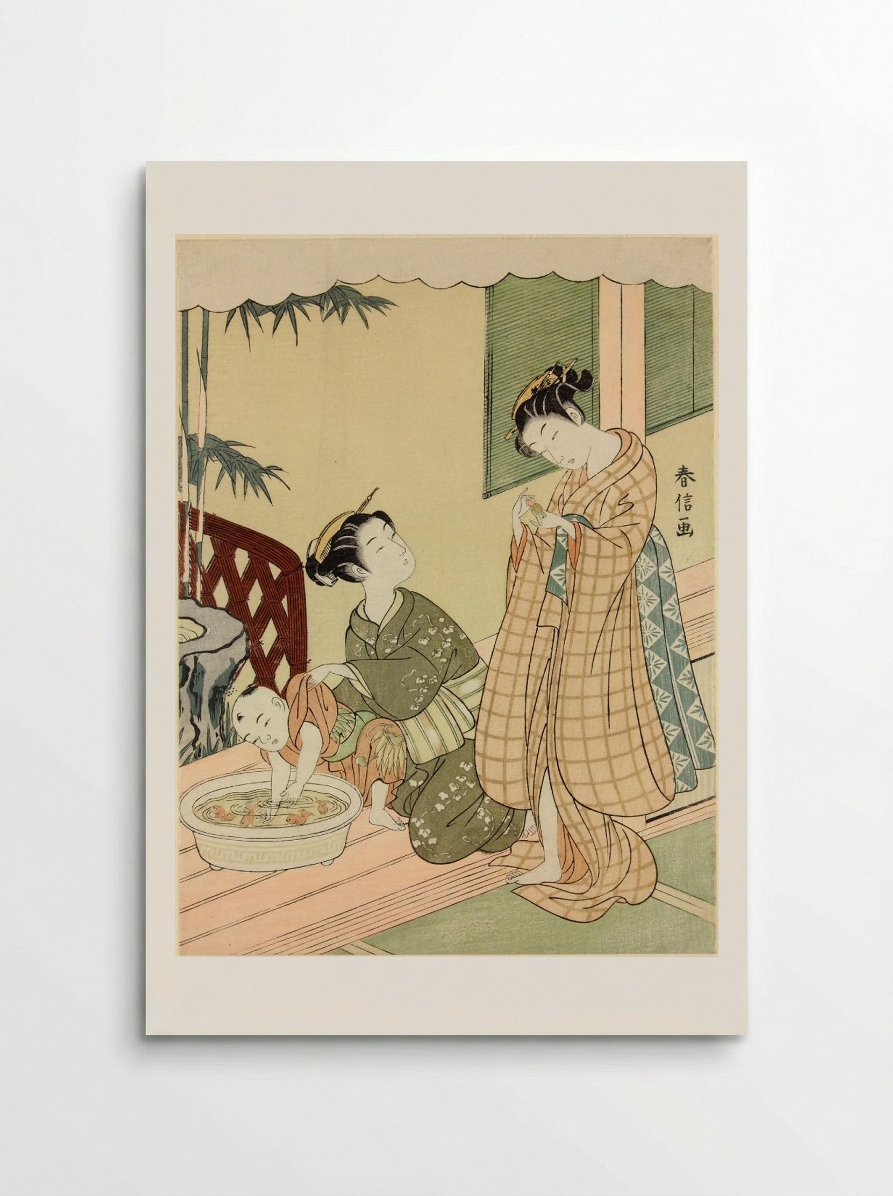 A Man and Two Women at a Teahouse at Wada no Ura Overlooking the Sea - Suzuki Harunobu - Poster