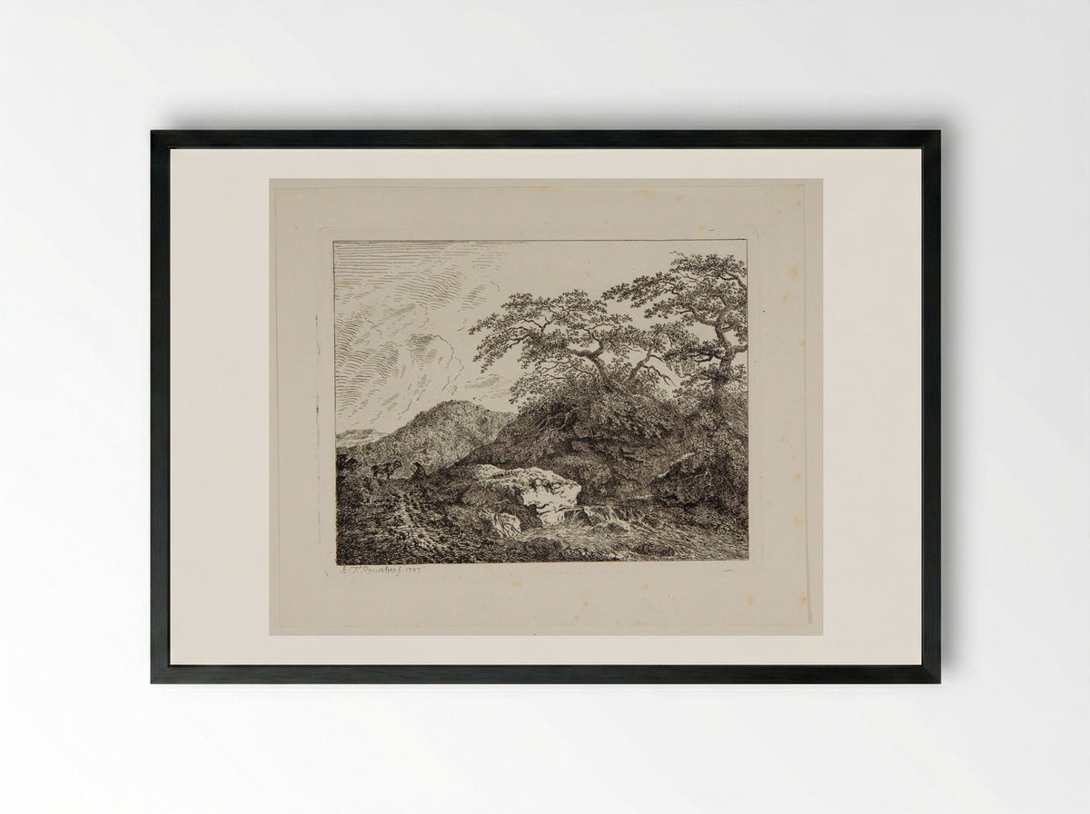 A Man and a Bull by the Side of a Stream - Johann Adam Friedrich Rauscher - Framed Print Black