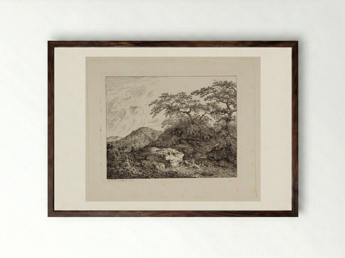 A Man and a Bull by the Side of a Stream - Johann Adam Friedrich Rauscher - Framed Print Dark Wood