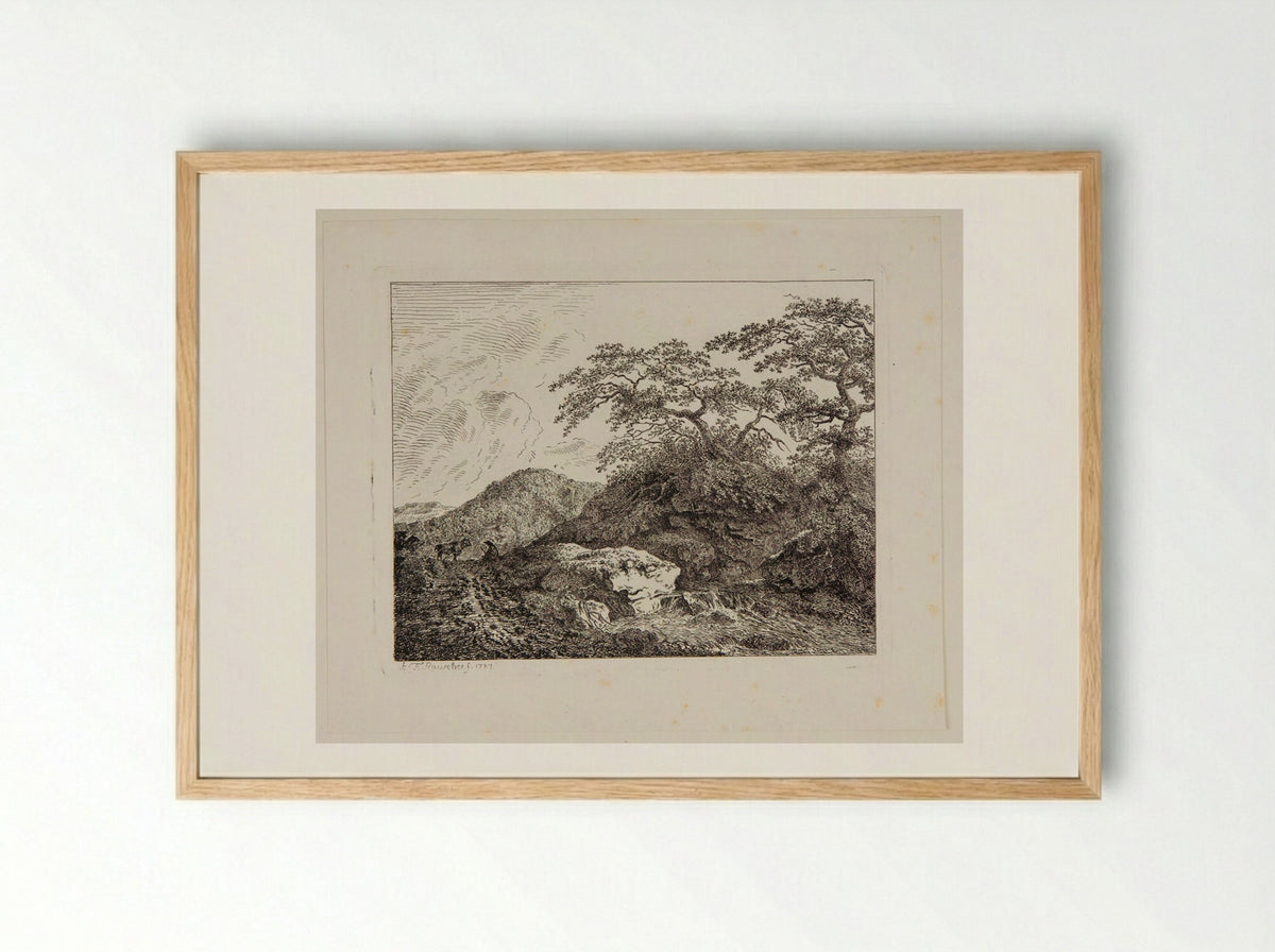 A Man and a Bull by the Side of a Stream - Johann Adam Friedrich Rauscher - Framed Print Wood