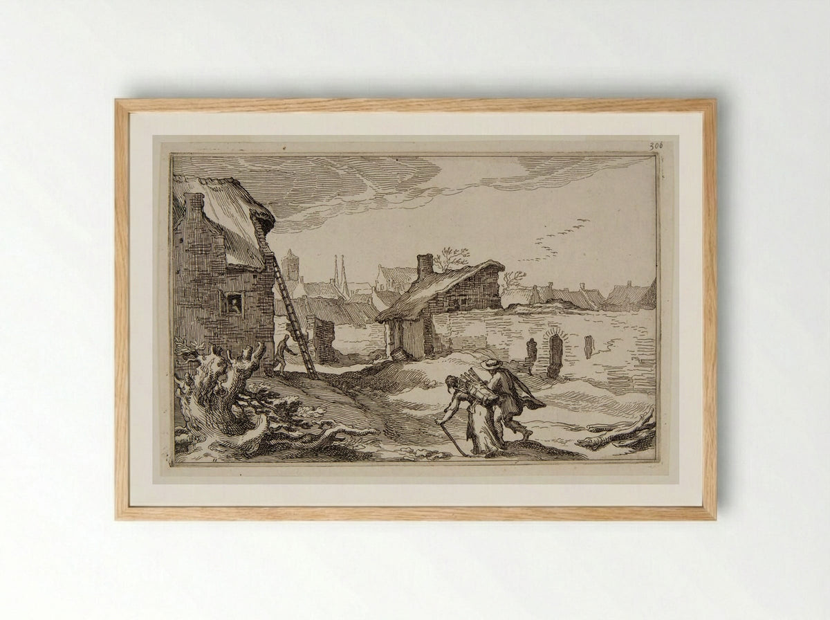 A Man and a Woman Entering a Town - Boetius Adamsz. Bolswert - Framed Print Wood