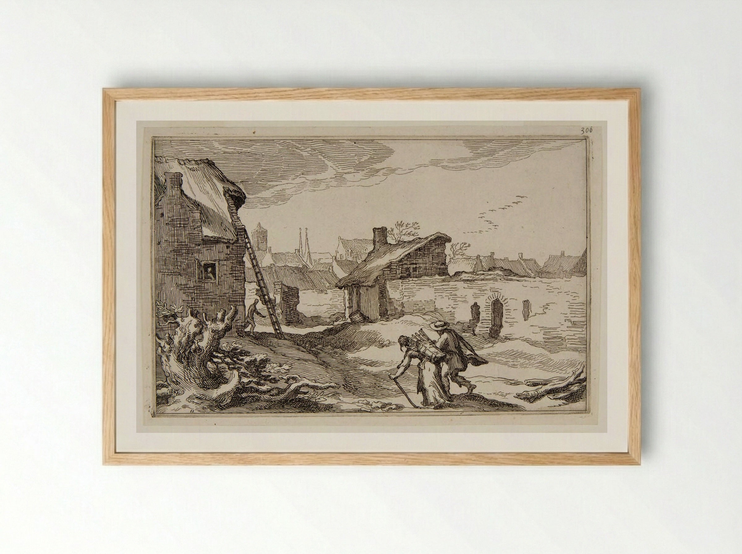A Man and a Woman Entering a Town - Boetius Adamsz. Bolswert - Framed Print Wood