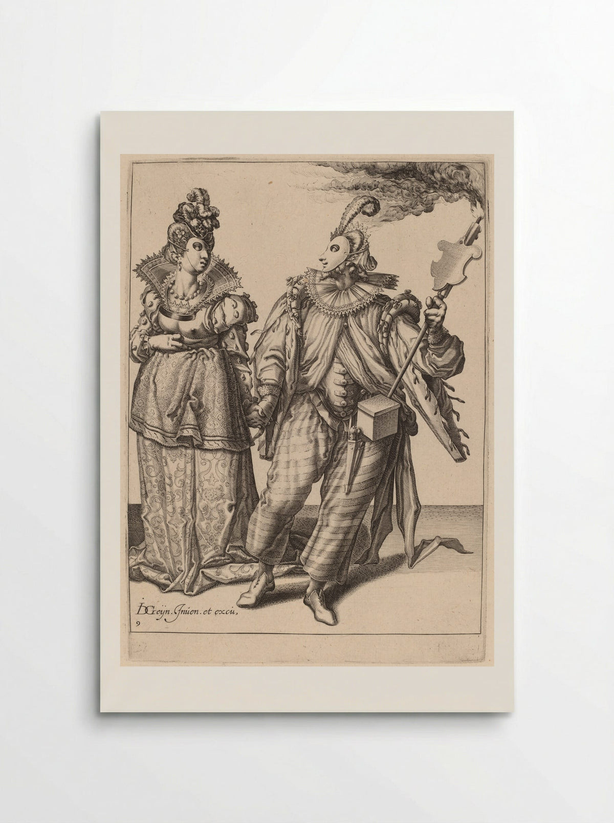 A Man with a Turban Leading a Woman Who is Wearing Peacock Feathers, Behind Them a Torch-Bearer - Zacharias Dolendo - Poster