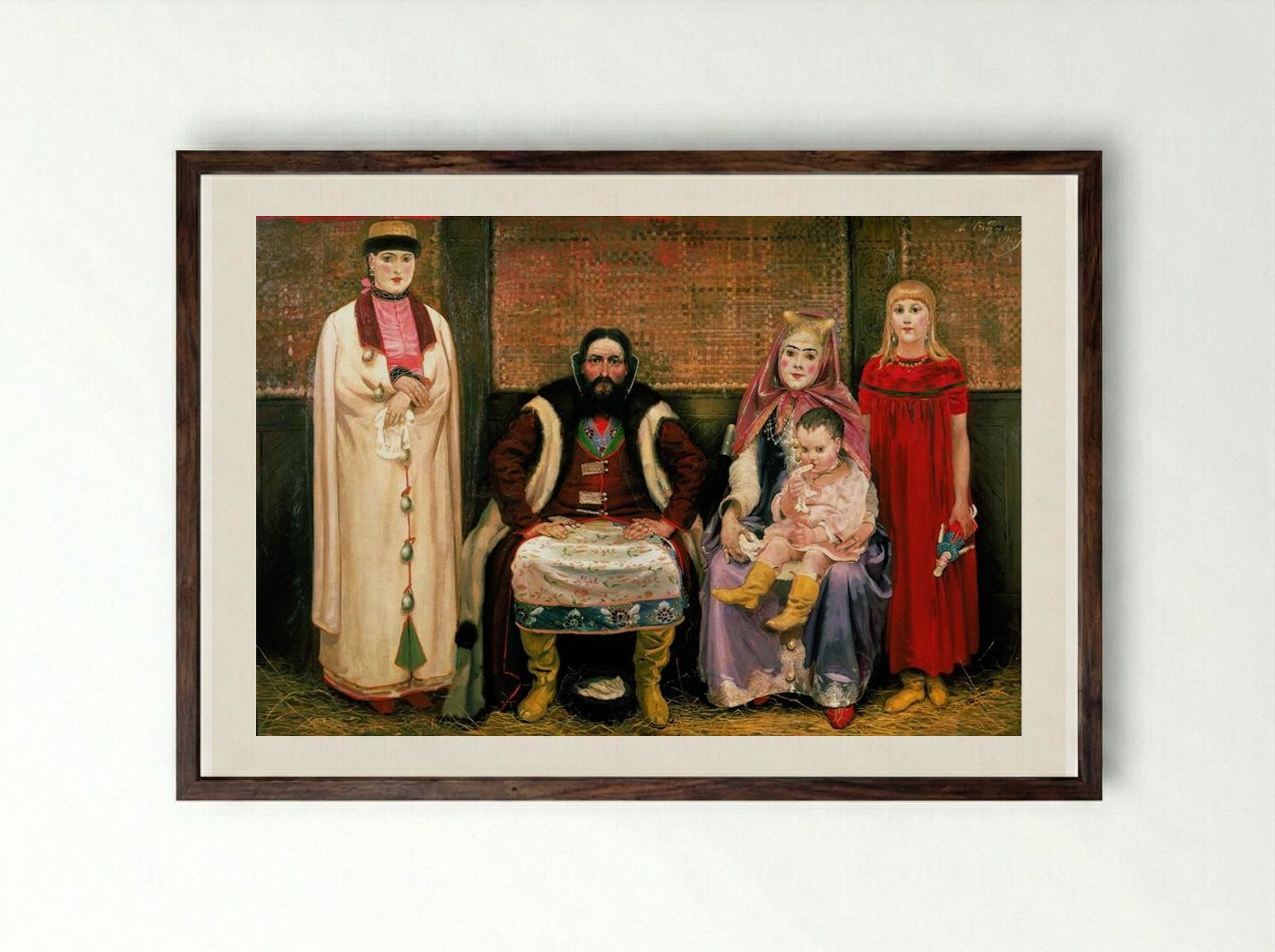 A Merchant's Family in the Seventeenth Century - Andrei Ryabushkin - Framed Print Dark Wood