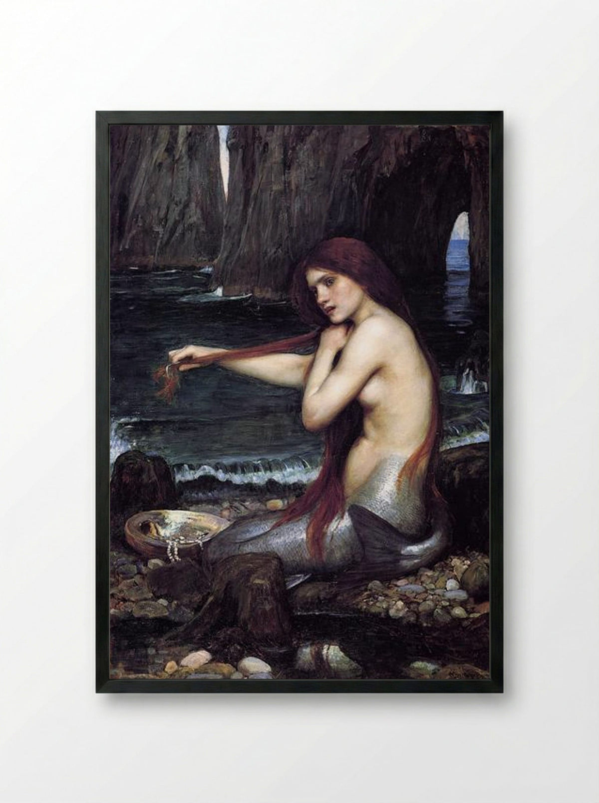 A Mermaid - John William Waterhouse - Framed Print Black