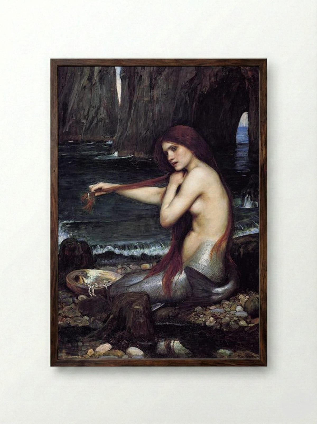 A Mermaid - John William Waterhouse - Framed Print Dark Wood