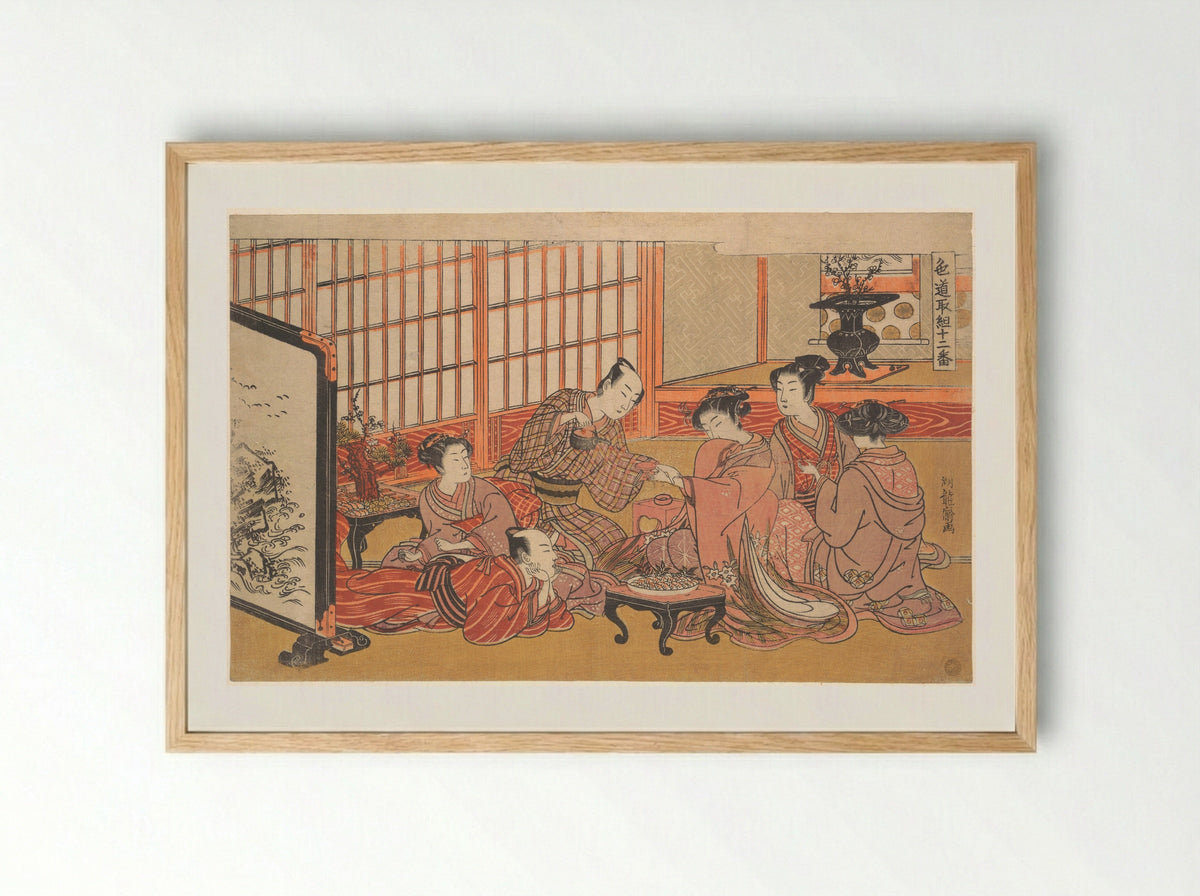 A Mock Marriage Ceremony - Isoda Koryūsai - Framed Print Wood