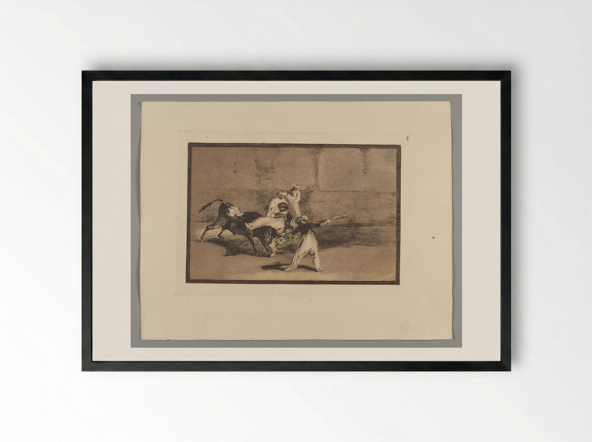 A Moor Caught by the Bull in the Ring - Francisco José de Goya y Lucientes - Framed Print Black