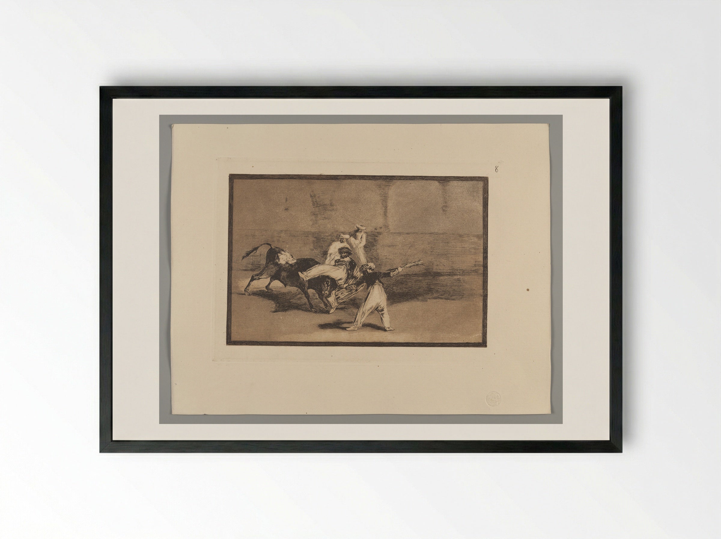 A Moor Caught by the Bull in the Ring - Francisco José de Goya y Lucientes - Framed Print Black