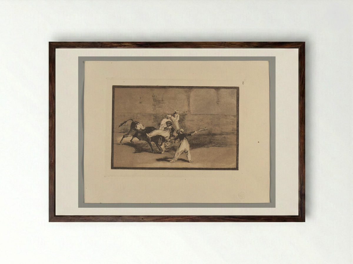 A Moor Caught by the Bull in the Ring - Francisco José de Goya y Lucientes - Framed Print Dark Wood