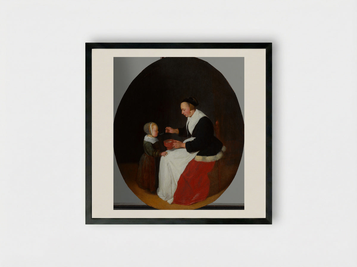 A Mother Feeding Her Child - Quiringh Gerritsz. van Brekelenkam - Framed Print Black