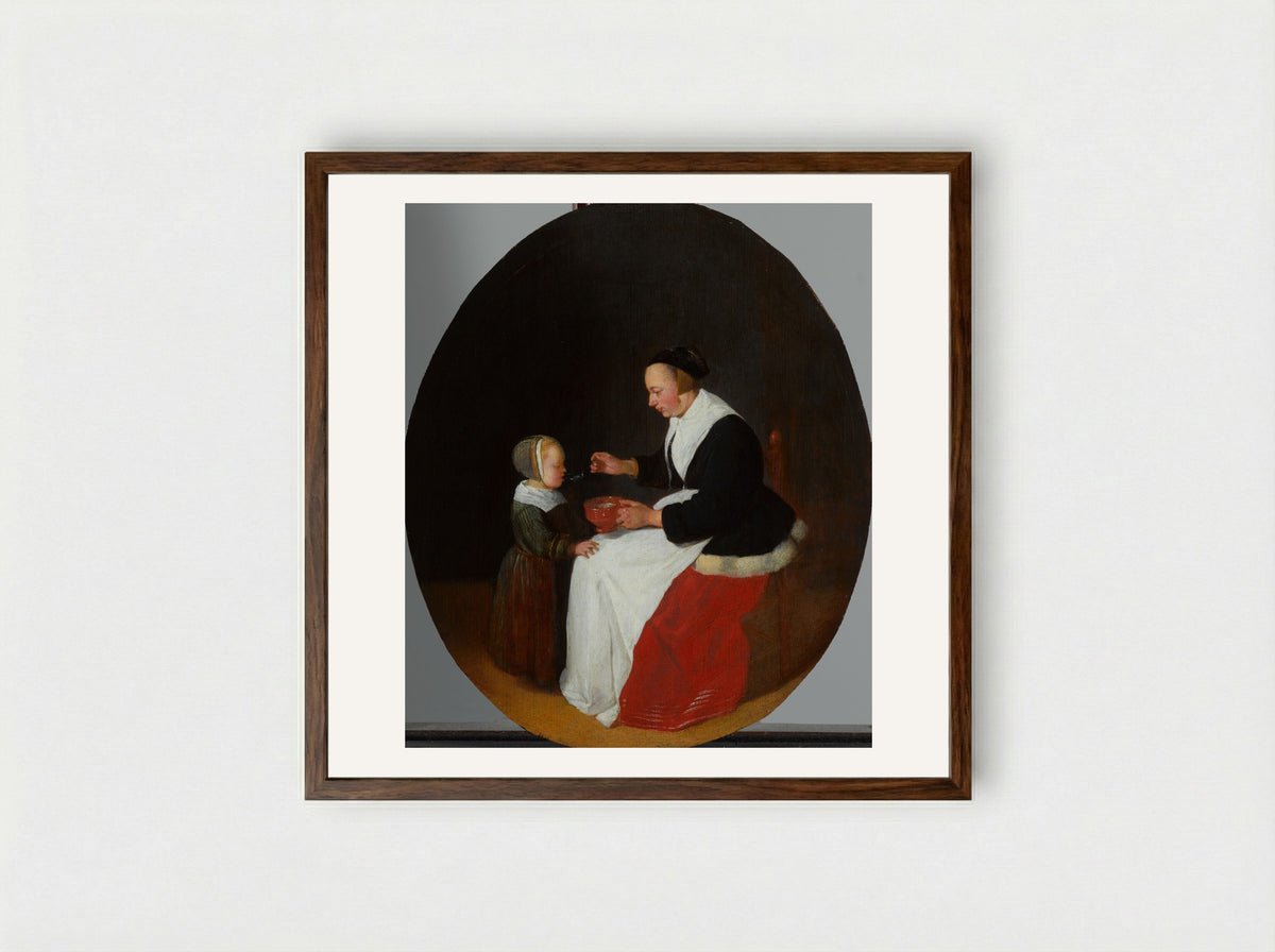 A Mother Feeding Her Child - Quiringh Gerritsz. van Brekelenkam - Framed Print Dark Wood