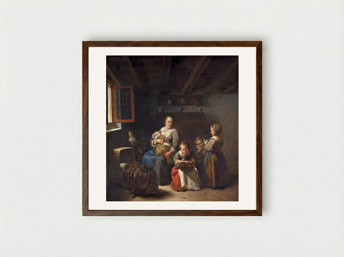 A Mother Nursing Her Child - Joost van Geel - Framed Print Dark Wood
