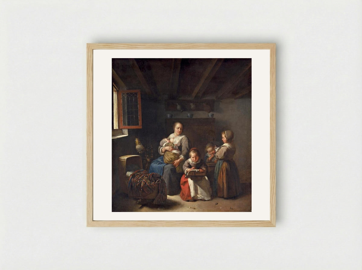 A Mother Nursing Her Child - Joost van Geel - Framed Print Wood