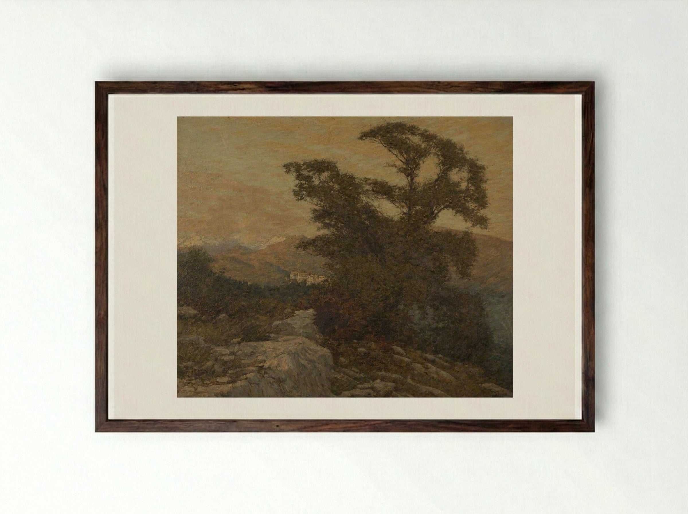 A Mountain Frontier - Henry Herbert La Thangue - Framed Print Dark Wood