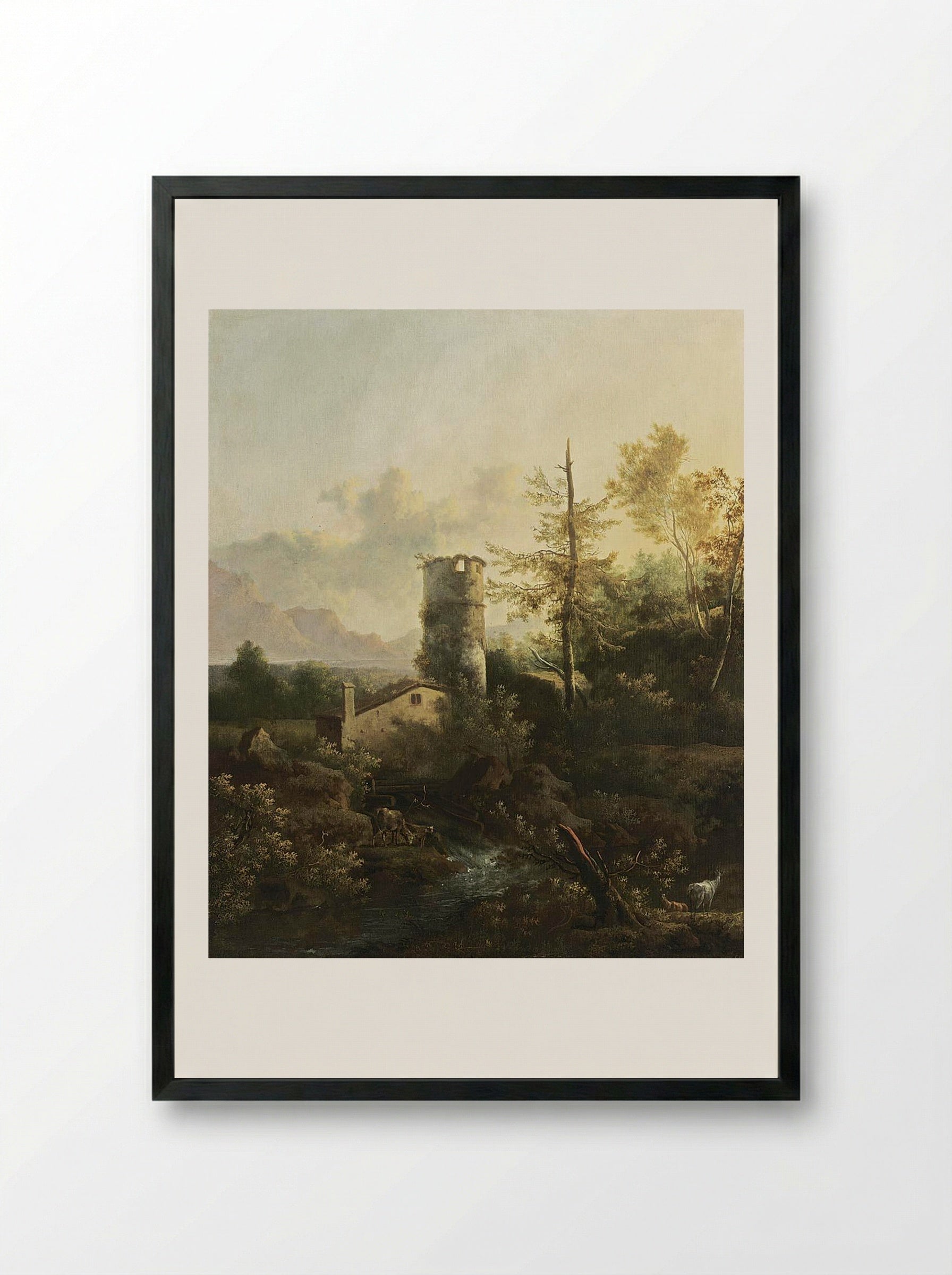 A Mountainous Landscape - Frederik de Moucheron - Framed Print Black